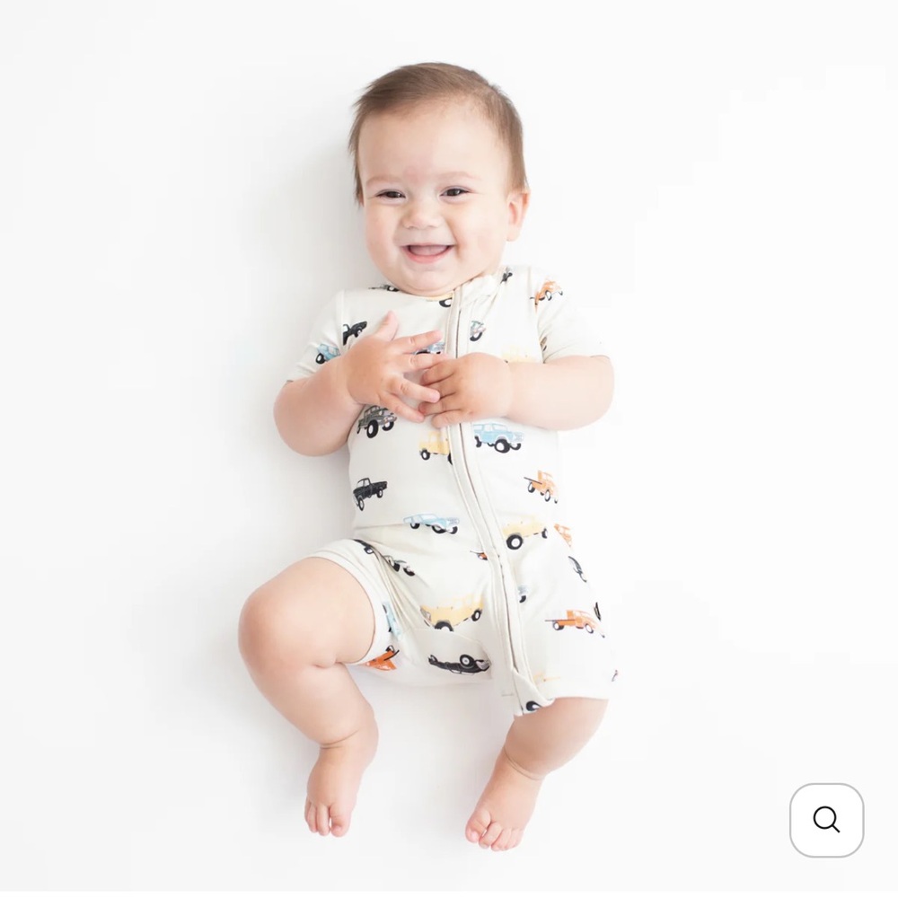 Zippered Shortall Romper in Vintage Truck